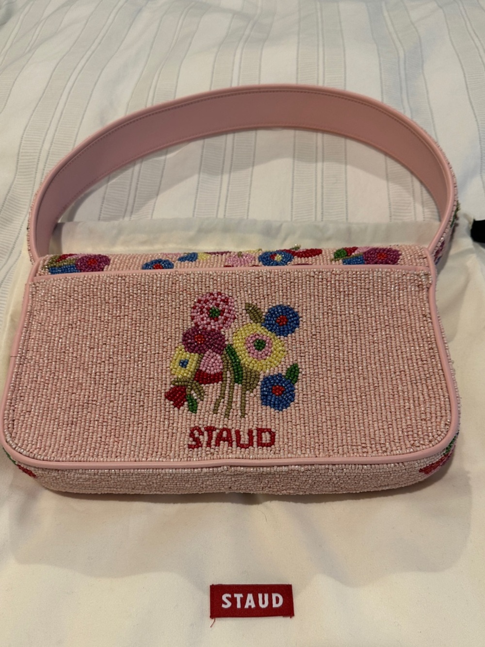 STAUD Tommy Pink Beaded Floral Shoulder Bag - Picture 5 of 9